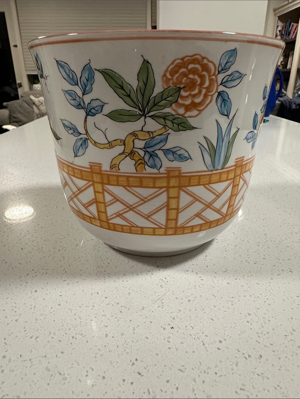 Vintage Tiffany &Co. “Chinese Fence” Porcelain Cachepot Planter,Made In Portugal
